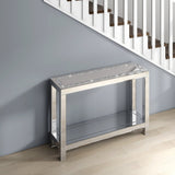 47" Silver Mirrored Glass And Faux Crystals Console Table With Shelf