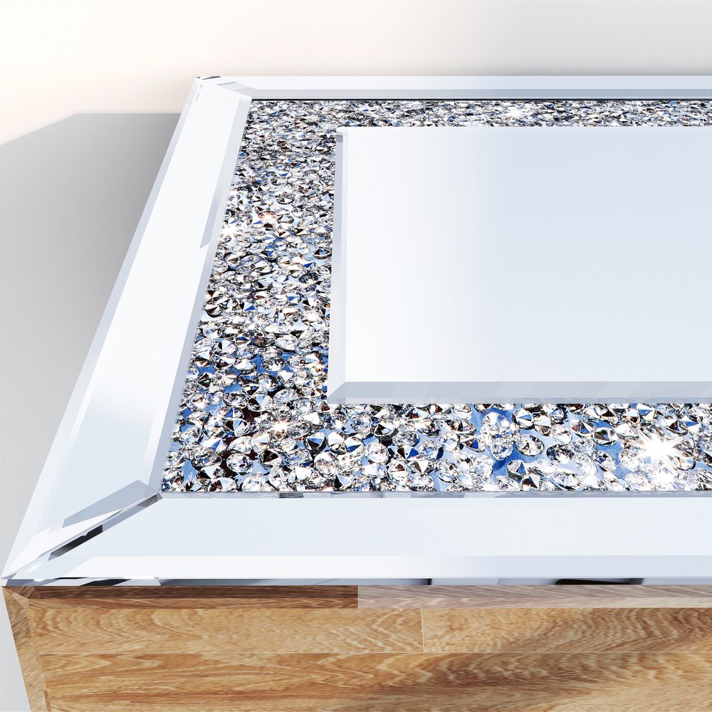 47" Silver Mirrored Glass And Faux Crystals Console Table With Shelf