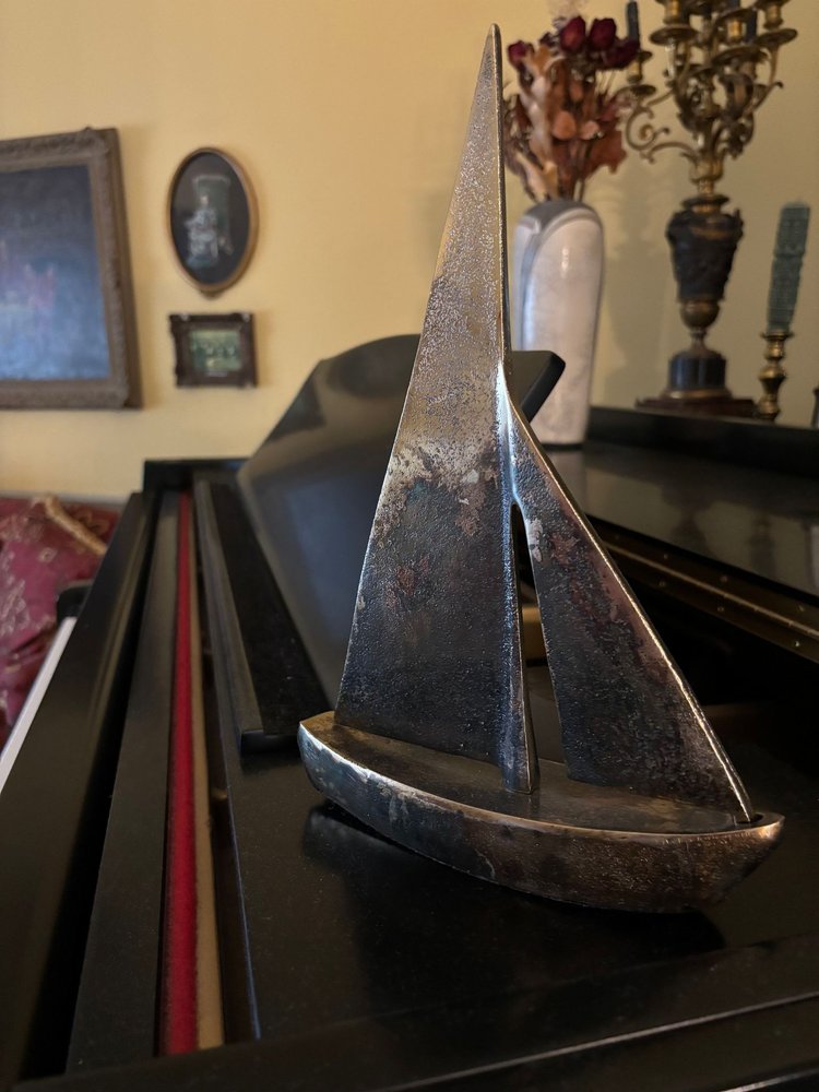 12" Rust Aluminum Decorative Sailboat Tabletop Sculpture