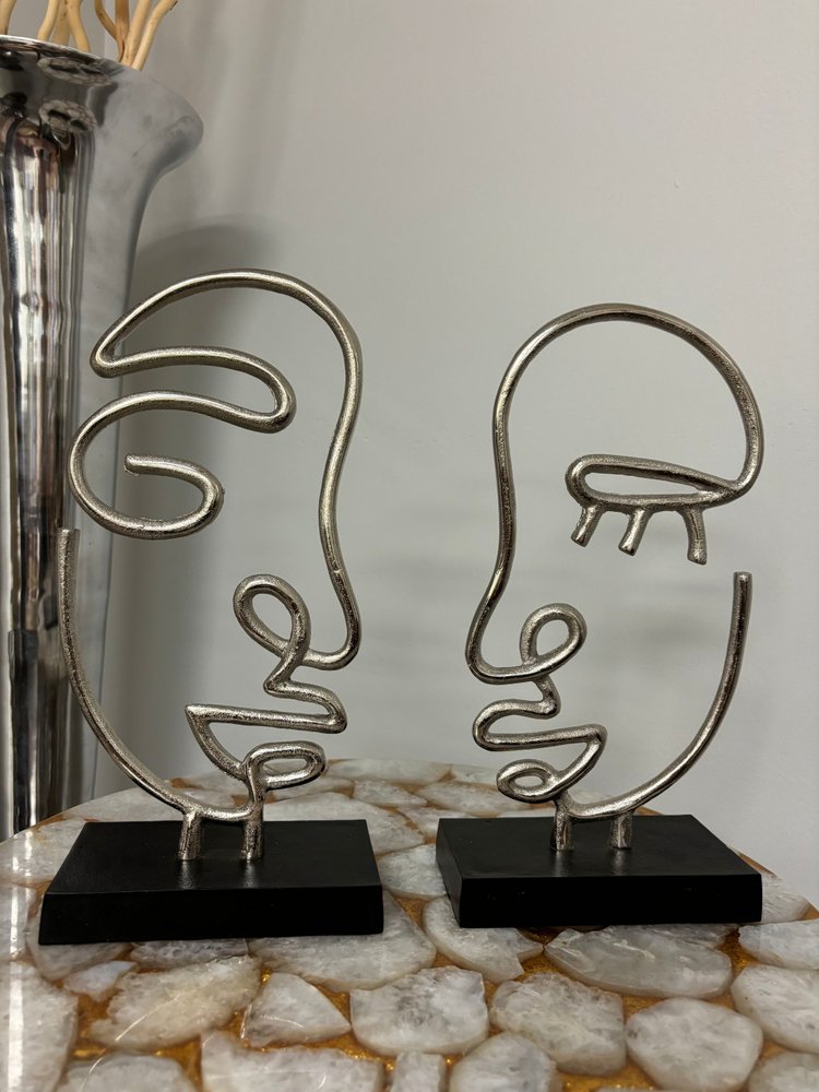 Set of Two Black and Silver Aluminum Tabletop Sculpture