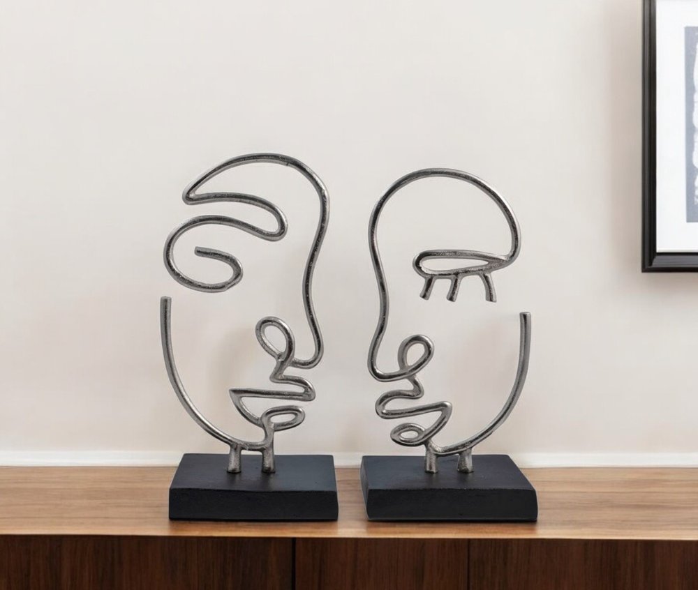 Set of Two Black and Silver Aluminum Tabletop Sculpture