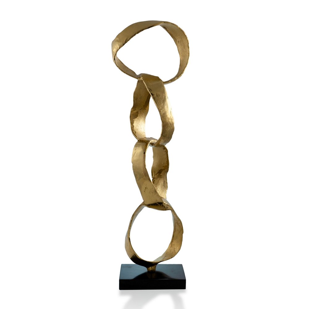 25" Gold and Black Marble and Aluminum Modern Abstract Tabletop Sculpture