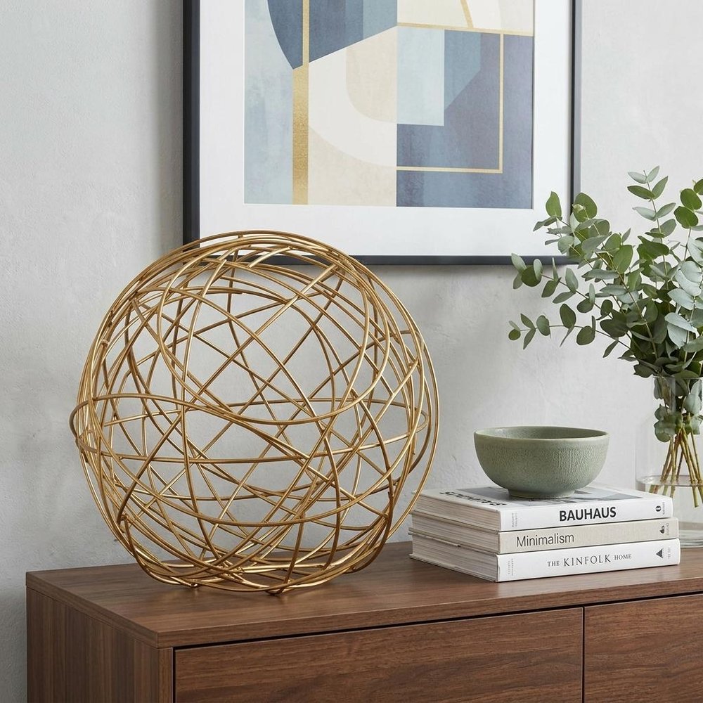 12" Silver Iron Decorative Orb Tabletop Sculpture