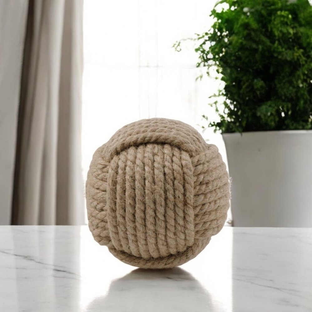 Set of Two Natural Jute Decorative Orb Tabletop Sculpture
