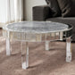 31" Silver Mirrored Glass and Faux Crystal Round Coffee Table
