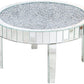 31" Silver Mirrored Glass and Faux Crystal Round Coffee Table