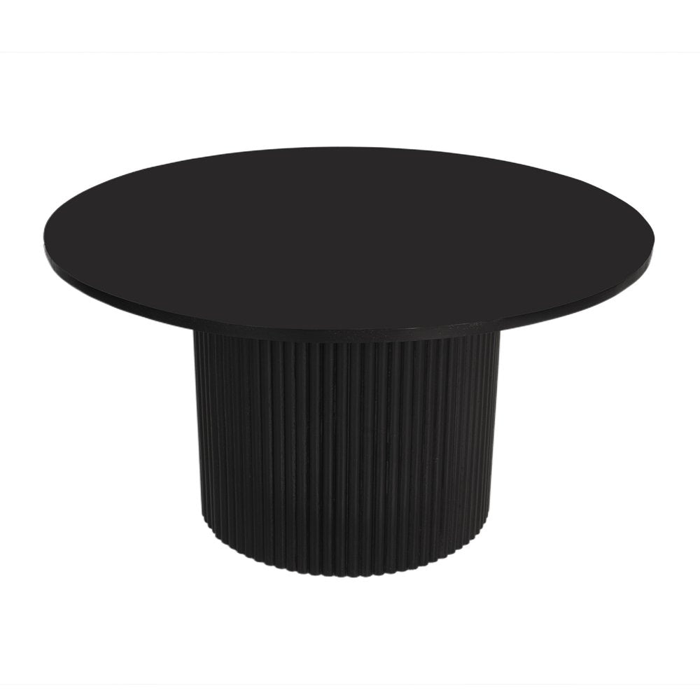 36" Black Solid Wood Round Pedestal Coffee Table