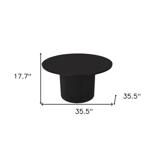 36" Black Solid Wood Round Pedestal Coffee Table