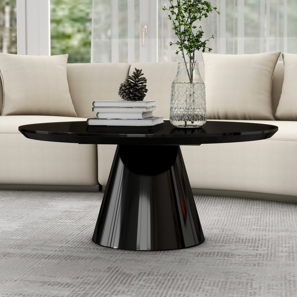 35" Black Wood Round Pedestal Coffee Table