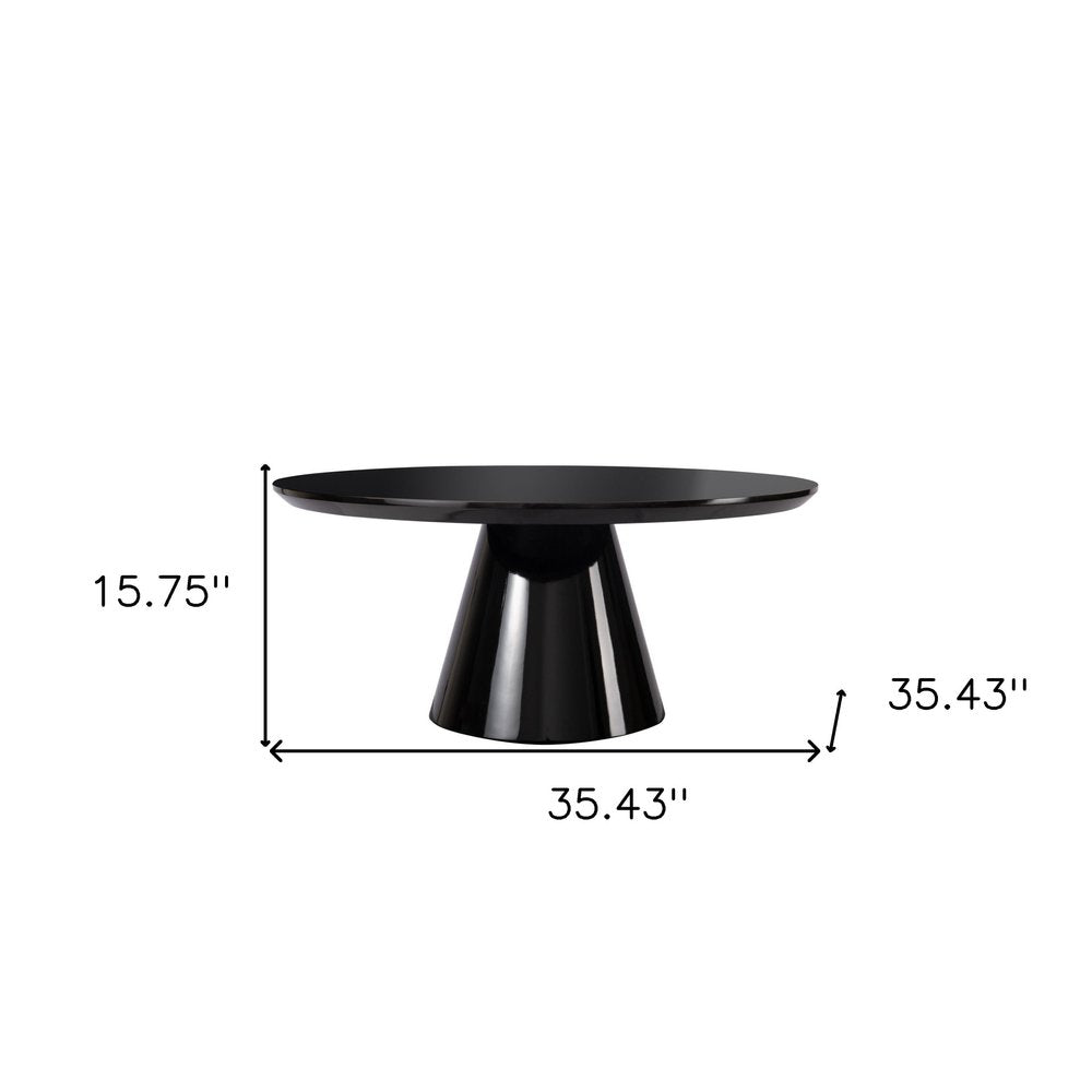 35" Black Wood Round Pedestal Coffee Table