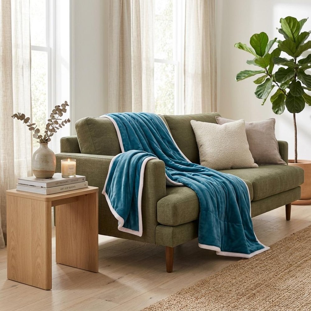 79" X 87" Blue Flannel Throw Blanket