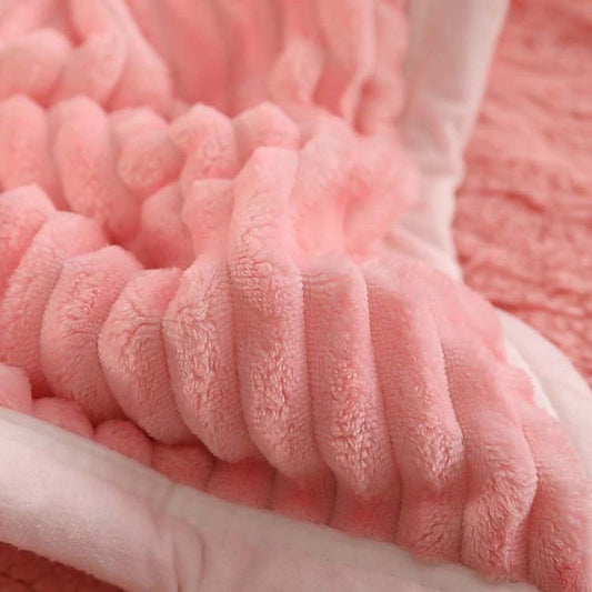 79" X 87" Pink Flannel Knitted Throw Blanket
