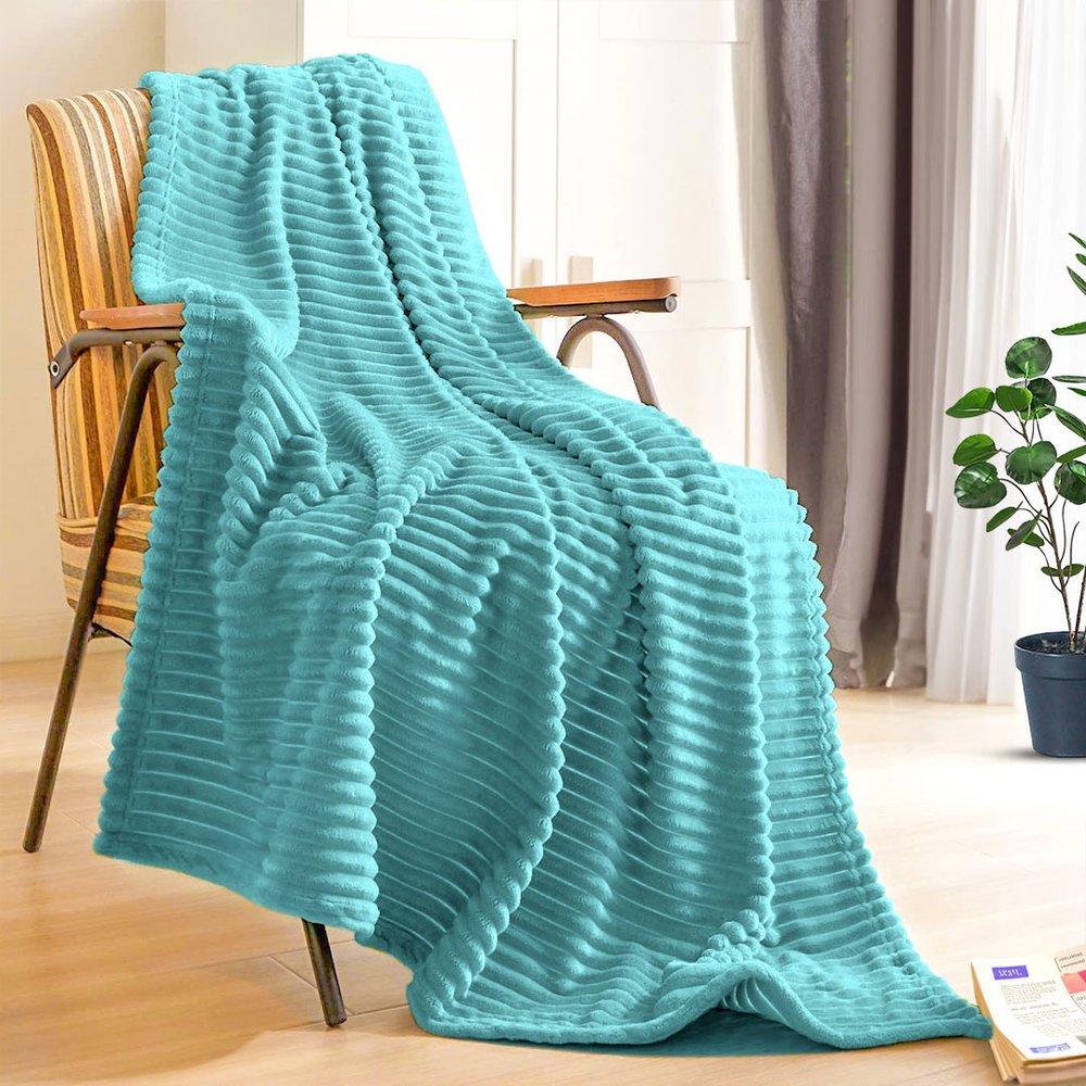 79" X 91" Sky Blue Flannel Striped Throw Blanket