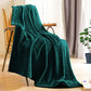 79" X 91" Dark Green Flannel Knitted Striped Throw Blanket