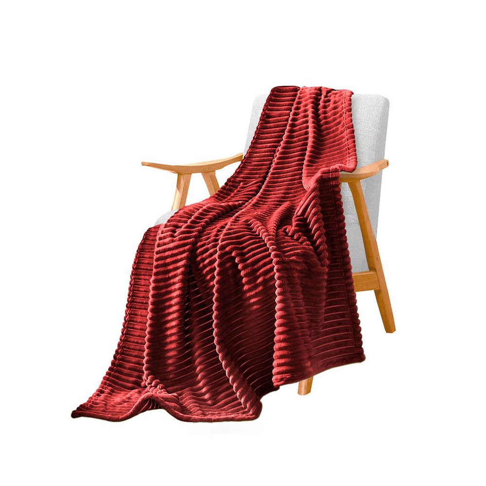 79" X 91" Burgundy Flannel Knitted Striped Throw Blanket