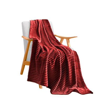 79" X 91" Burgundy Flannel Knitted Striped Throw Blanket