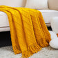 49" X 91" Yellow Flannel Knitted Geometric Throw Blanket