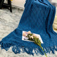 49" X 91" Royal Blue Flannel Knitted Geometric Throw Blanket with Tassels