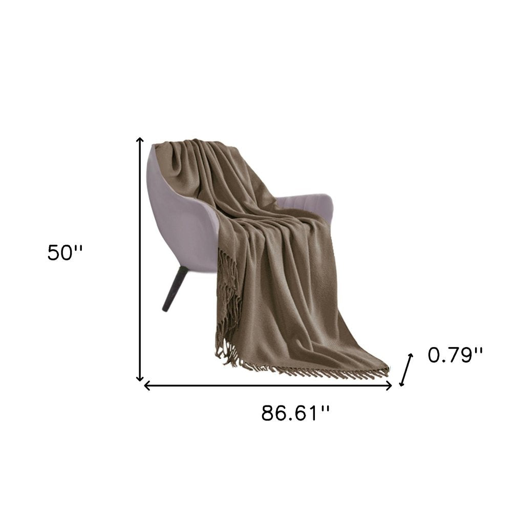 50" X 87" Coffee Acrylic Knitted Throw Blanket with Fringe