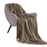 50" X 87" Coffee Acrylic Knitted Throw Blanket with Fringe