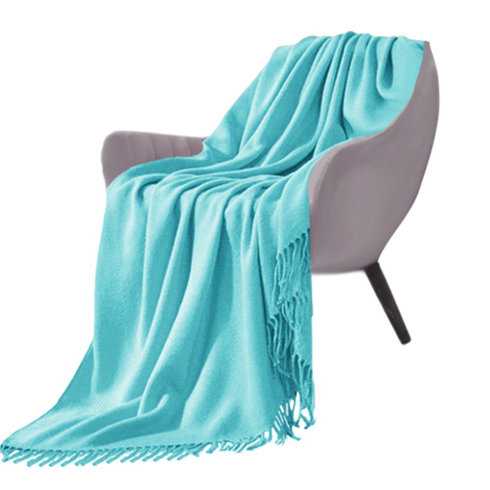 50" X 87" Teal Acrylic Knitted Throw Blanket with Fringe