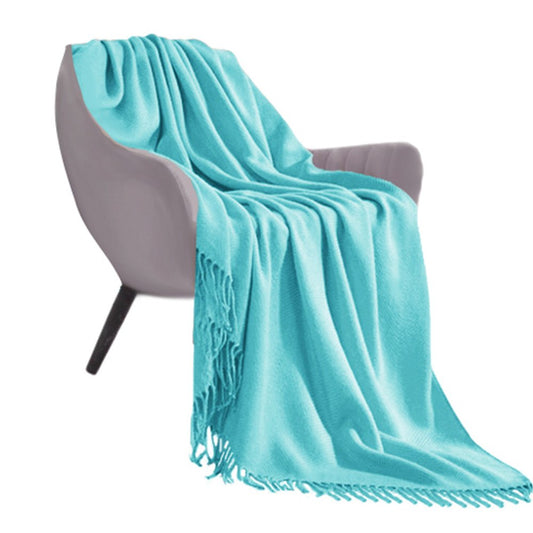 50" X 87" Teal Acrylic Knitted Throw Blanket with Fringe