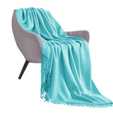50" X 87" Teal Acrylic Knitted Throw Blanket with Fringe