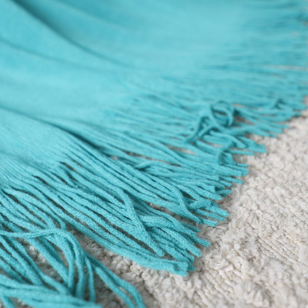 50" X 87" Teal Acrylic Knitted Throw Blanket with Fringe