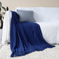 50" X 87" Royal Blue Acrylic Knitted Throw Blanket with Fringe