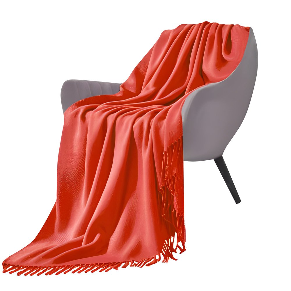 50" X 87" Orange Acrylic Knitted Throw Blanket with Fringe