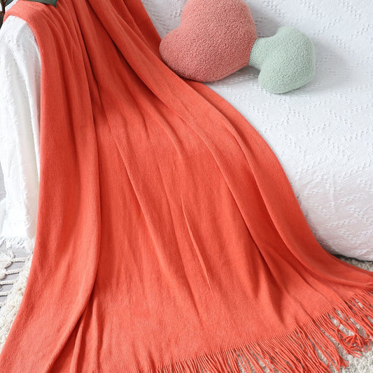 50" X 87" Orange Acrylic Knitted Throw Blanket with Fringe