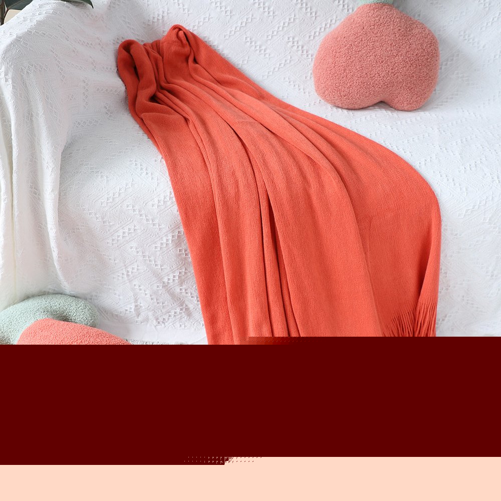 50" X 87" Orange Acrylic Knitted Throw Blanket with Fringe