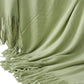 50" X 87" Green Acrylic Knitted Throw Blanket with Fringe