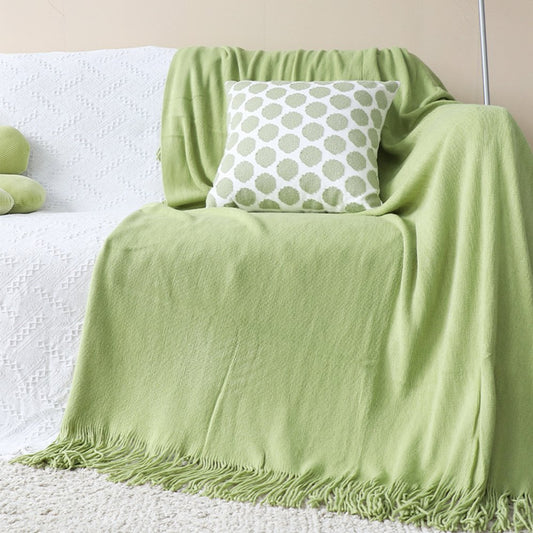 50" X 87" Green Knitted Throw Blanket with Fringe