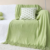 50" X 87" Green Acrylic Knitted Throw Blanket with Fringe