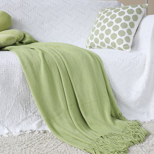 50" X 87" Green Knitted Throw Blanket with Fringe