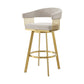 26" Taupe and Gold Fabric and Stainless Steel Low Back Counter Height Swivel Bar Chair