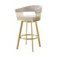 26" Taupe and Gold Fabric and Stainless Steel Low Back Counter Height Swivel Bar Chair