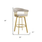 26" Taupe and Gold Fabric and Stainless Steel Low Back Counter Height Swivel Bar Chair