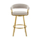 26" Taupe and Gold Fabric and Stainless Steel Low Back Counter Height Swivel Bar Chair