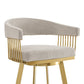26" Taupe and Gold Fabric and Stainless Steel Low Back Counter Height Swivel Bar Chair