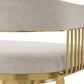 30" Taupe and Gold Fabric and Stainless Steel Low Back Bar Height Swivel Bar Chair