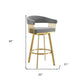 26" Gray and Gold Fabric and Stainless Steel Low Back Counter Height Swivel Bar Chair