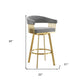 26" Gray and Gold Fabric and Stainless Steel Low Back Counter Height Swivel Bar Chair