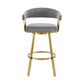 26" Gray and Gold Fabric and Stainless Steel Low Back Counter Height Swivel Bar Chair