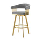 30" Gray and Gold Fabric and Stainless Steel Low Back Bar Height Swivel Bar Chair