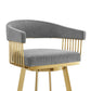30" Gray and Gold Fabric and Stainless Steel Low Back Bar Height Swivel Bar Chair