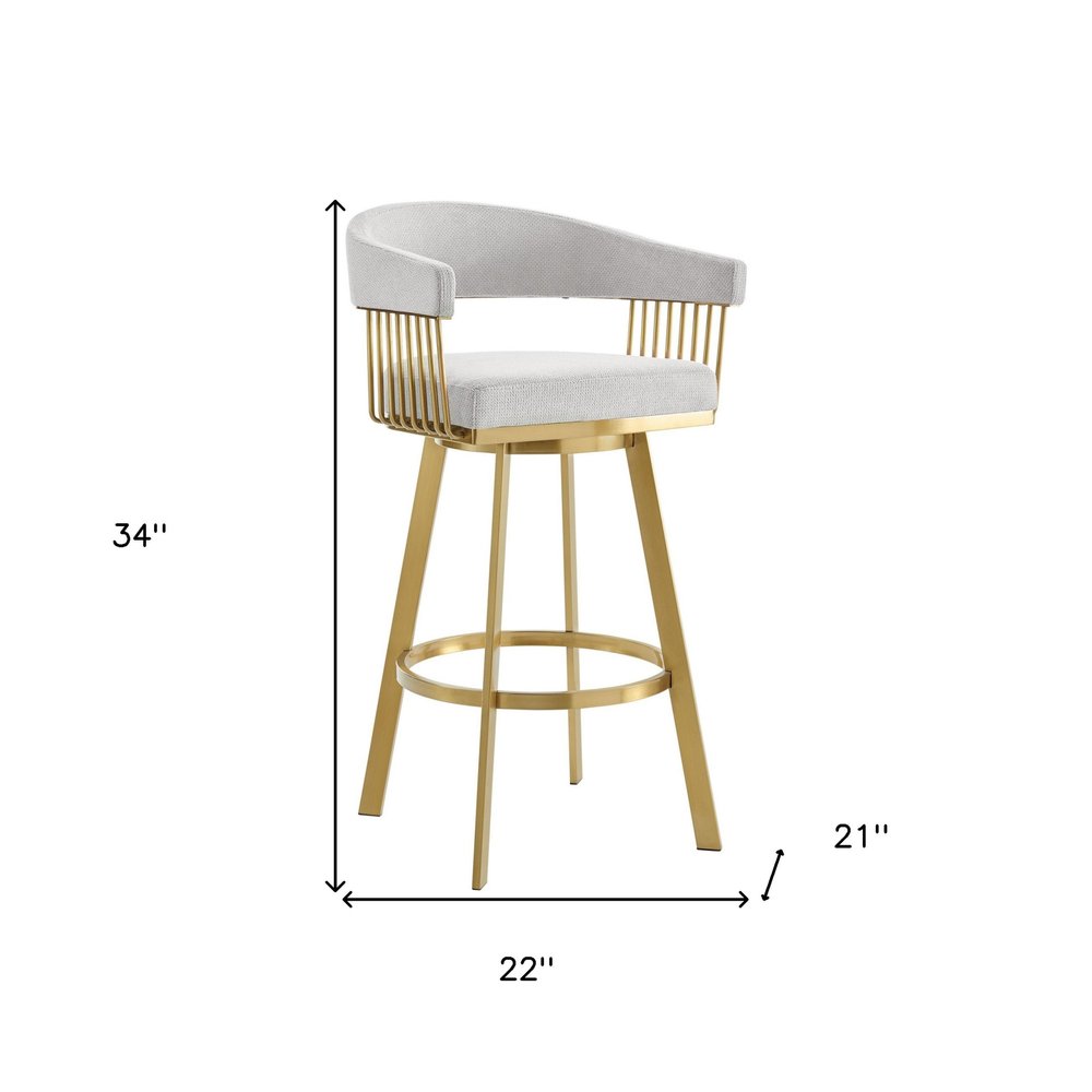 26" Silver and Gold Fabric and Stainless Steel Low Back Counter Height Swivel Bar Chair