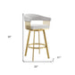 26" Silver And Gold Fabric And Steel Low Back Counter Height Swivel Bar Chair