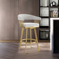 26" Silver And Gold Fabric And Steel Low Back Counter Height Swivel Bar Chair